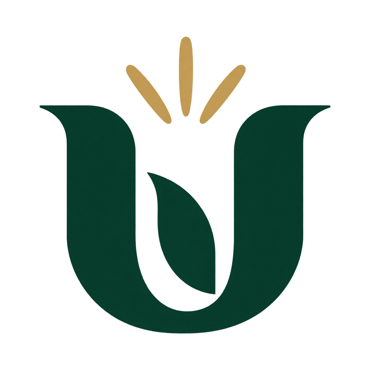 Ushria U with a flame at its center and three gold rays above